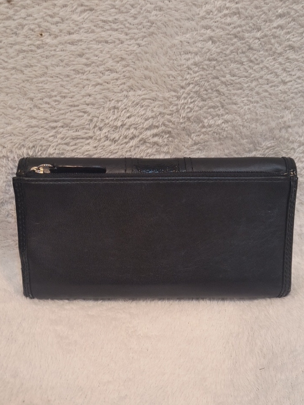 Coach Black Leather Patent Leather Trifold Checkbook Wallet - Picture 3 of 12